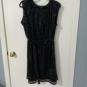 Black sparkly Lane Bryant dress with ribbon belt